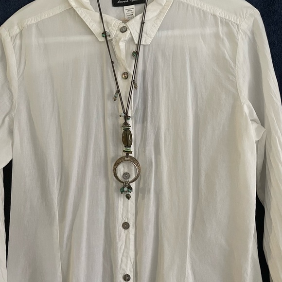 NWT Stewart & Brown white organic cotton button down shirtdress. - Picture 10 of 12
